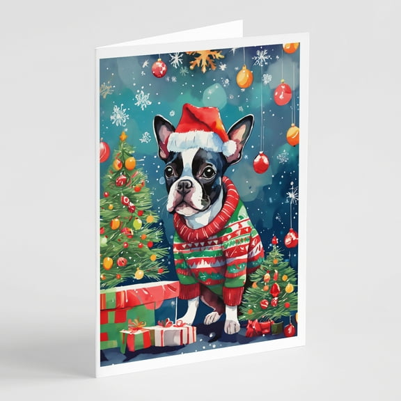 Boston Terrier Christmas Greeting Cards Pack of 8 7 in x 5 in