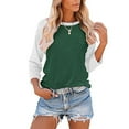 thumbnail image 2 of CEHVOM Ladies' O-Neck Casual Printed Color-Blocking Three-Quarter Sleeve Blouse, 2 of 4