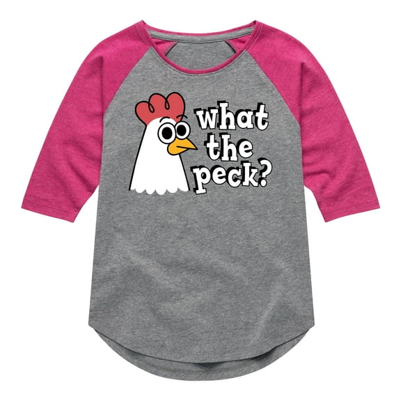 Instant Message - What The Peck Chicken - Toddler & Youth Girls Raglan Graphic T-Shirt