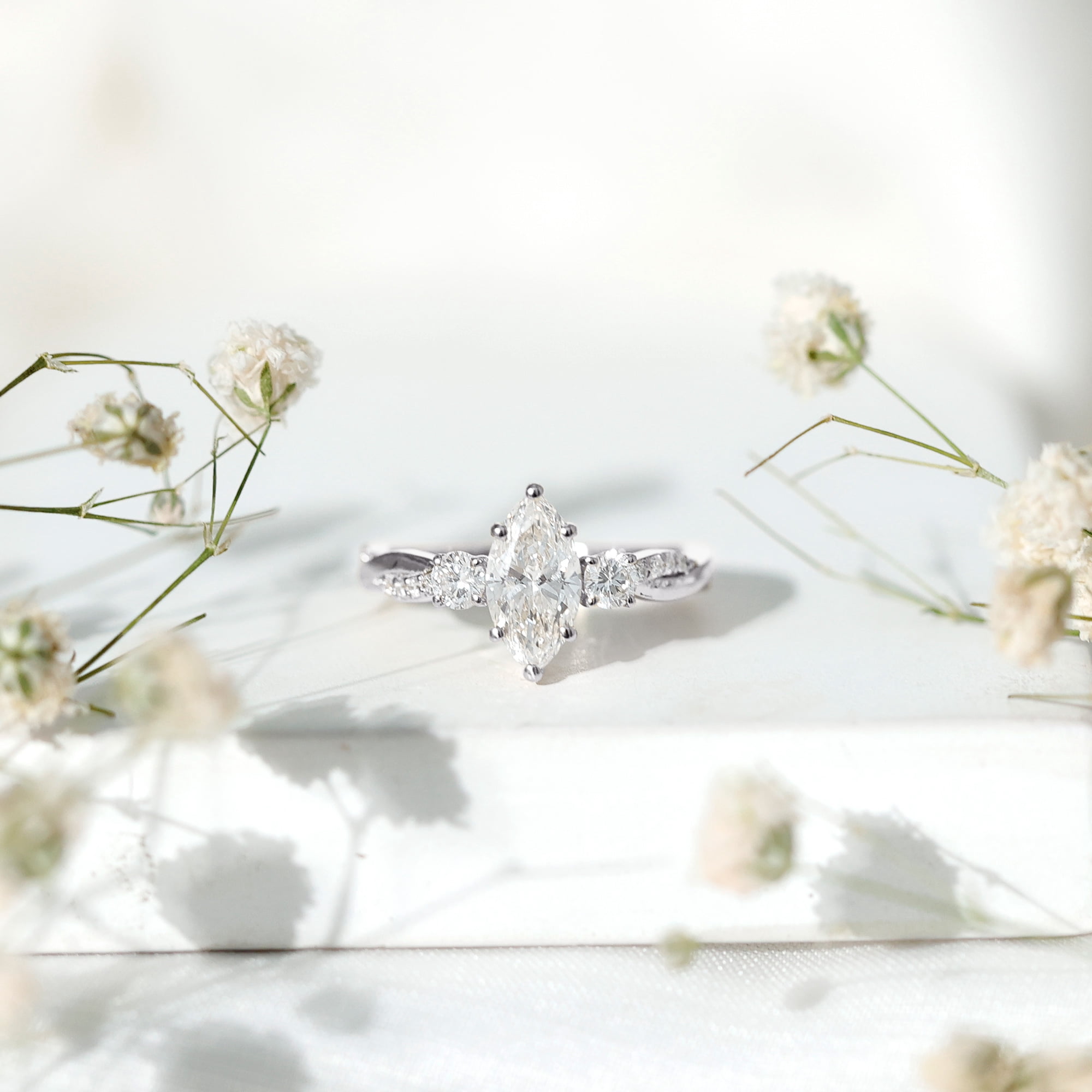 Rosec Jewels Certified Lab Grown Diamond Marquise Engagement Ring 1 Carat - EF-VS1 Quality - Diamond Solitaire Ring for Women, 14K White Gold, US 13.00