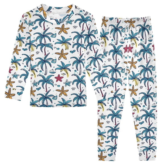 Dailycode Cotton Pajama Set Snug Fit Long Sleeve Top and Pants for 18M-8Y Coconut Tree and Starfish