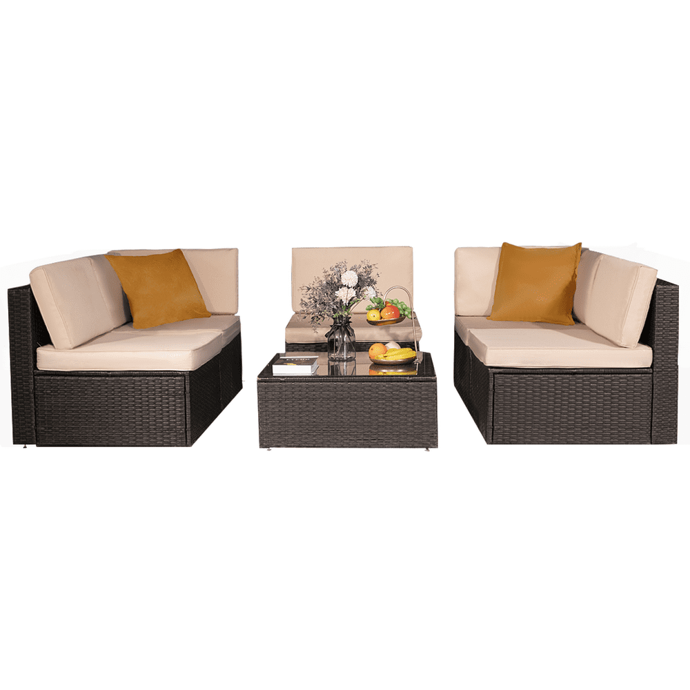 Walnew 6 Pieces Outdoor Sectional Sofa Set PE Wicker Rattan Sectional