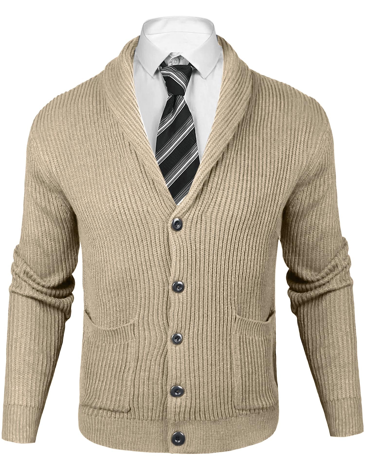 Purcoar Mens Cardigan Sweater Button Down Knitted VNeck Long Sleeve