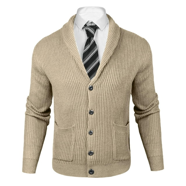 Purcoar Mens Cardigan Sweater Button Down Knitted V-Neck Long Sleeve ...