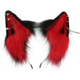 thumbnail image 1 of Diadema con orejas de lobo rojo, accesorios para cosplay, banda para el cabello oscura, tocado, horquilla, negro oscuro, 1 of 6