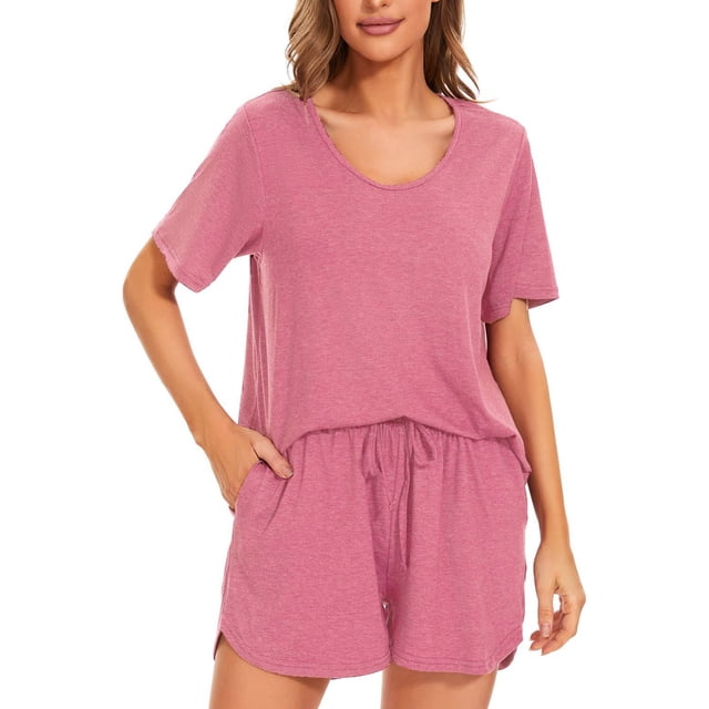 Pijamas de verano para mujer, conjunto de salón de dos piezas con cierre de cordón y cintura elástica de manga corta