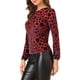 thumbnail image 4 of Blusa de terciopelo con estampado de puntos Inspire Chic para mujer, de manga larga abullonada, tamaño XS, color rojo, 4 of 7