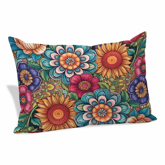 Boho Teal Flower Pillow Protectors with Zipper Standard Size, Spring Bohemia Chic Red Yellow Floral Soft Brushed Microfiber Breathable Throw Pillow Covers, Pillowcase for Couch Sofa Bedroom 20"x26"