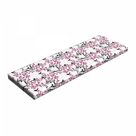 

Cherry Blossom Bench Pad Sakura Tree Flourishing Flowers and Birds Black Silhouettes HR Foam Cushion with Decorative Fabric Cover 45 x 15 x 2 Black Hot Pink White by Ambesonne