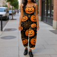 thumbnail image 4 of Evdexr Women's Halloween Overalls 2026 Cobweb Witch Hat Ghost Printed Jumpsuits Scoop Neck Wide Leg Sleeveless Rompers Casusl Loose Fit Costumes with Pockets M, 4 of 5