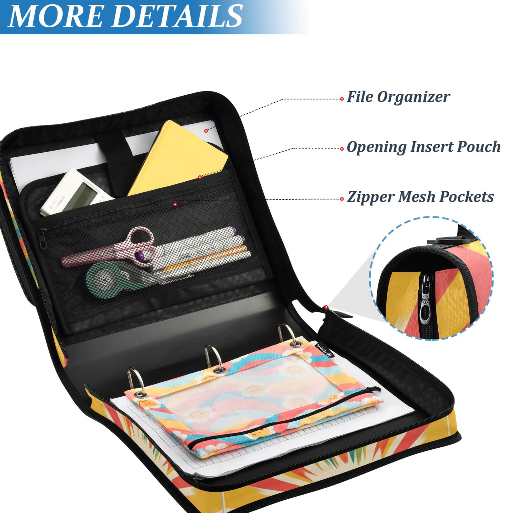 FORMRS Zipper Binder with Shoulder Strap 2-inch Ring 500 Sheet Capacity File Bag, Colorful Black Cat