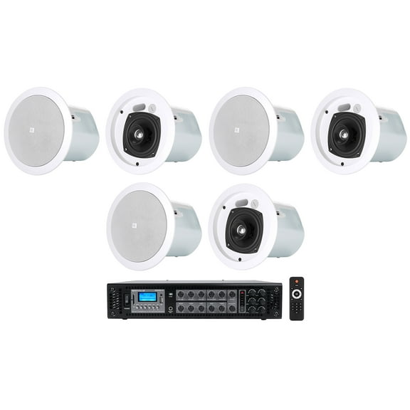 (6) JBL Control 24CT 4" 70v Commercial Restaurant/Bar White Ceiling Speakers Amp