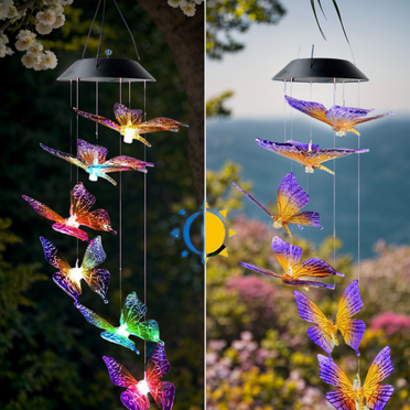 Qoosea Wind Chimes for Outside Butterflies Solar Wind Chime Yard Decorations Outdoords Powered LED Waterproof Color Changing Hanging Lamp Butterfly Windchimes Moon Gifts for Women