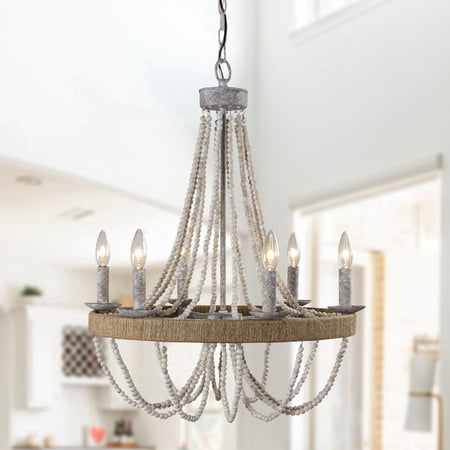 Parrot Uncle 24 Boho 6-Light Wood Chandelier Empire Light with Wood Bead