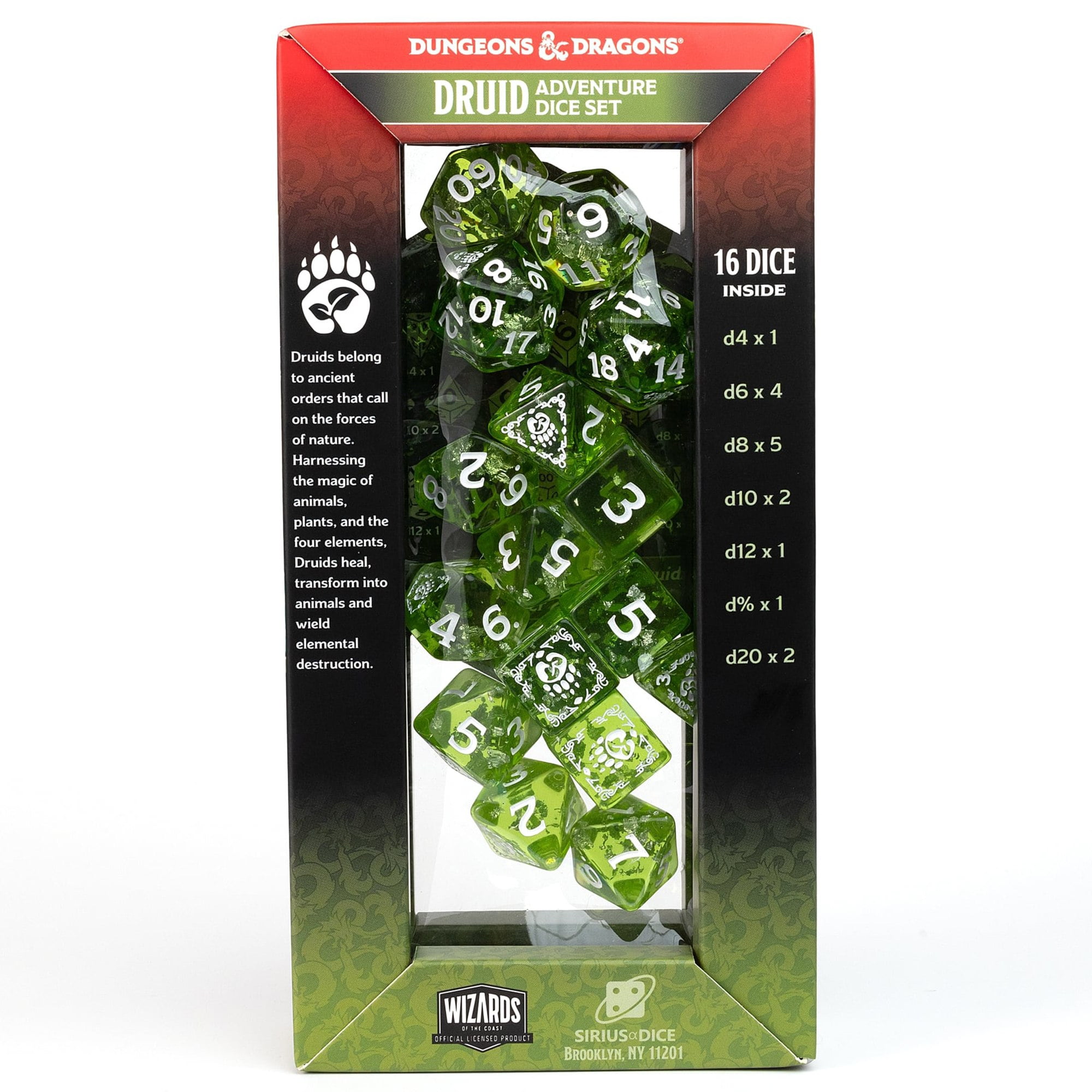 Dungeons & Dragons: D&D Adventure Dice: Druid - Green - 15pc RPG Die Set, Class Symbols, Roleplaying Game Accessory, Sirius Dice, Officially Licensed