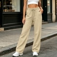 thumbnail image 2 of KICILVS Straight Leg Pants Women High Waist Wide Sweatpants Drawstring Elastic Casual Trousers with Pockets Comfy Bottoms Beige, 2 of 8