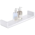thumbnail image 1 of Estantes de baño de plástico blanco para montaje en pared, estantes de pared flotantes con ventosa en forma de U, suministros de ducha (medio), 1 of 5