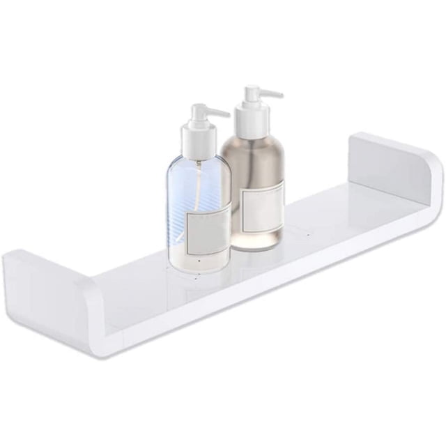 Estantes de baño de plástico blanco para montaje en pared, estantes de pared flotantes con ventosa en forma de U, suministros de ducha (medio)