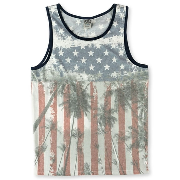 Hang Ten Mens Americana Palm Tank Top, White, Small