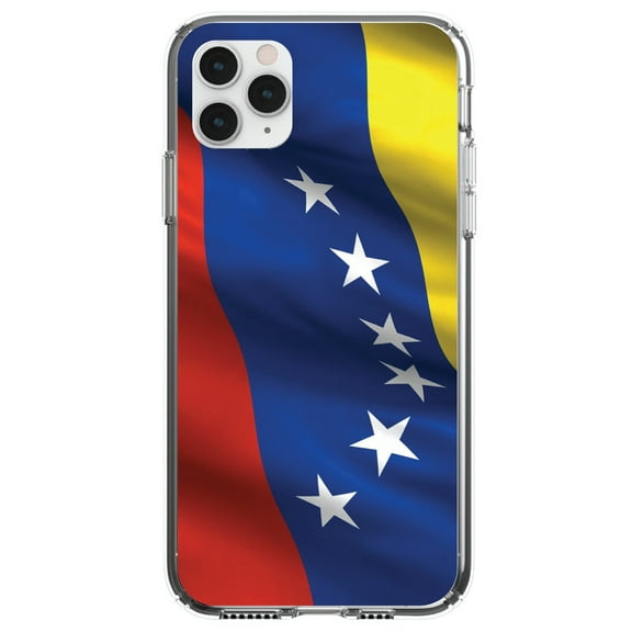 DistinctInk Clear Shockproof Hybrid Case for iPhone 12 / 12 PRO (6.1" Screen) - TPU Bumper, Acrylic Back, Tempered Glass Screen Protector - Venezuela Waving Flag Red Blue Yellow - Love of Venezuela
