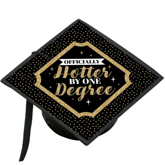 Big Dot of Happiness Officially Hotter By One Degree - College Graduation Cap Decorations Kit - Grad Cap Cover