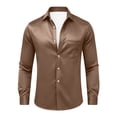 thumbnail image 5 of YOIAVAIOY Men's Collar Button Up Shirts with Pockets Slim Fit Satin Lightweight Tops Fall Casual Outfits Solid Color Spring Everyday Brown XXXXL, 5 of 6