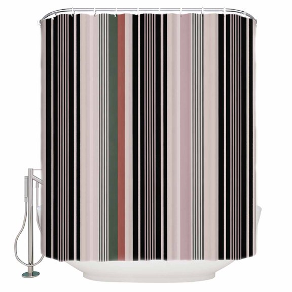Vintage Stripes Shower Curtain Set ，Waterproof Fabric Shower Curtains Black Pink Green Striped Abstract Lines Shower Curtains for Bathroom,Bathroom Decor 72"x84"