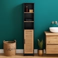 thumbnail image 3 of Tall Bathroom Storage Cabinet with Open Shelves and Vented Door, Black and Brown - Bergen Collection, 3 of 9
