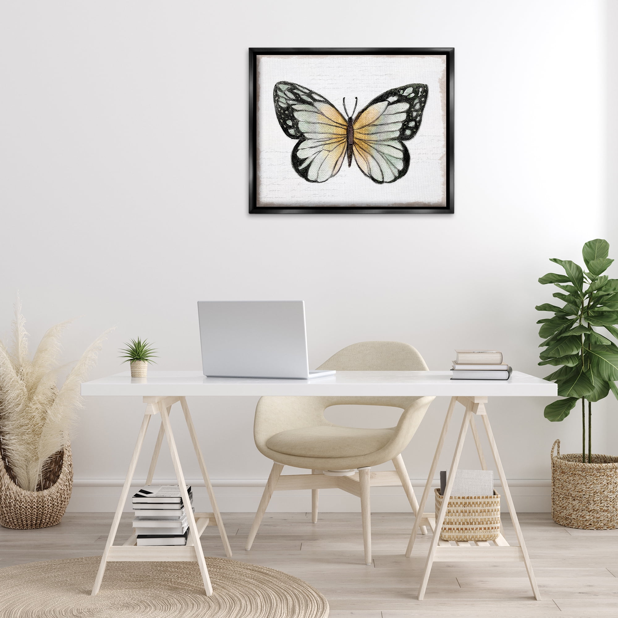 Stupell Industries Monarch Butterfly Visage Animals Painting Black Floater Framed Canvas Art Print Wall Art, 31 x 25
