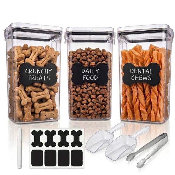Dog Treat Container,Dog Food Storage with 3 Jars,Airtight Dog Treat Storage With Lids for Kitchen Counter,Pet Food Organizer For Puppy,Great Gift for Pet Dog Owners