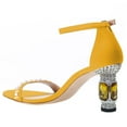 thumbnail image 5 of FSJ Women Elegant Pearls Single Strap Crystal Block Heels Sandals Round Open Toe Ankle Buckle Strap Sandals Sexy Wedding Evening Shoes Size 10.5 Yellow, 5 of 5
