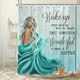 thumbnail image 3 of Teal Mermaid Shower Curtain, Mermaid Tail Quote Inspirational Fabric Shower Curtains Set for Little Girls Women Bathroom, Nautical Ocean Theme Restroom Decor Accessories with Hooks 72X72inches, 3 of 6