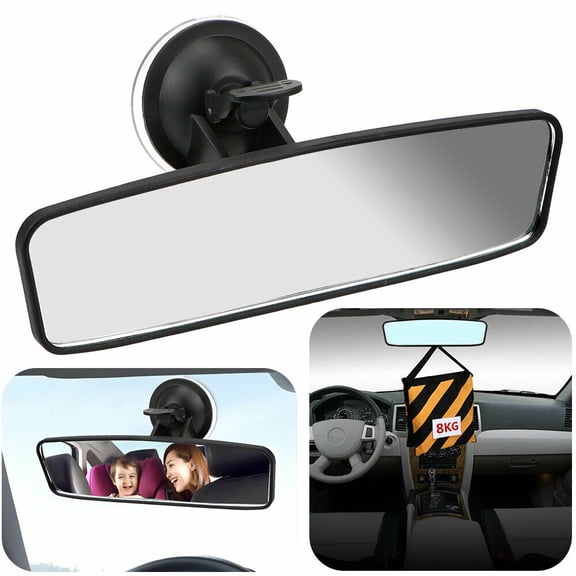 9.5'' Large Anti GLARE Rear View Mirror with Suction Cup, Universal Inside Rearview White Mirror with Panoramic Wide Angle for Car Marine Auto Boat