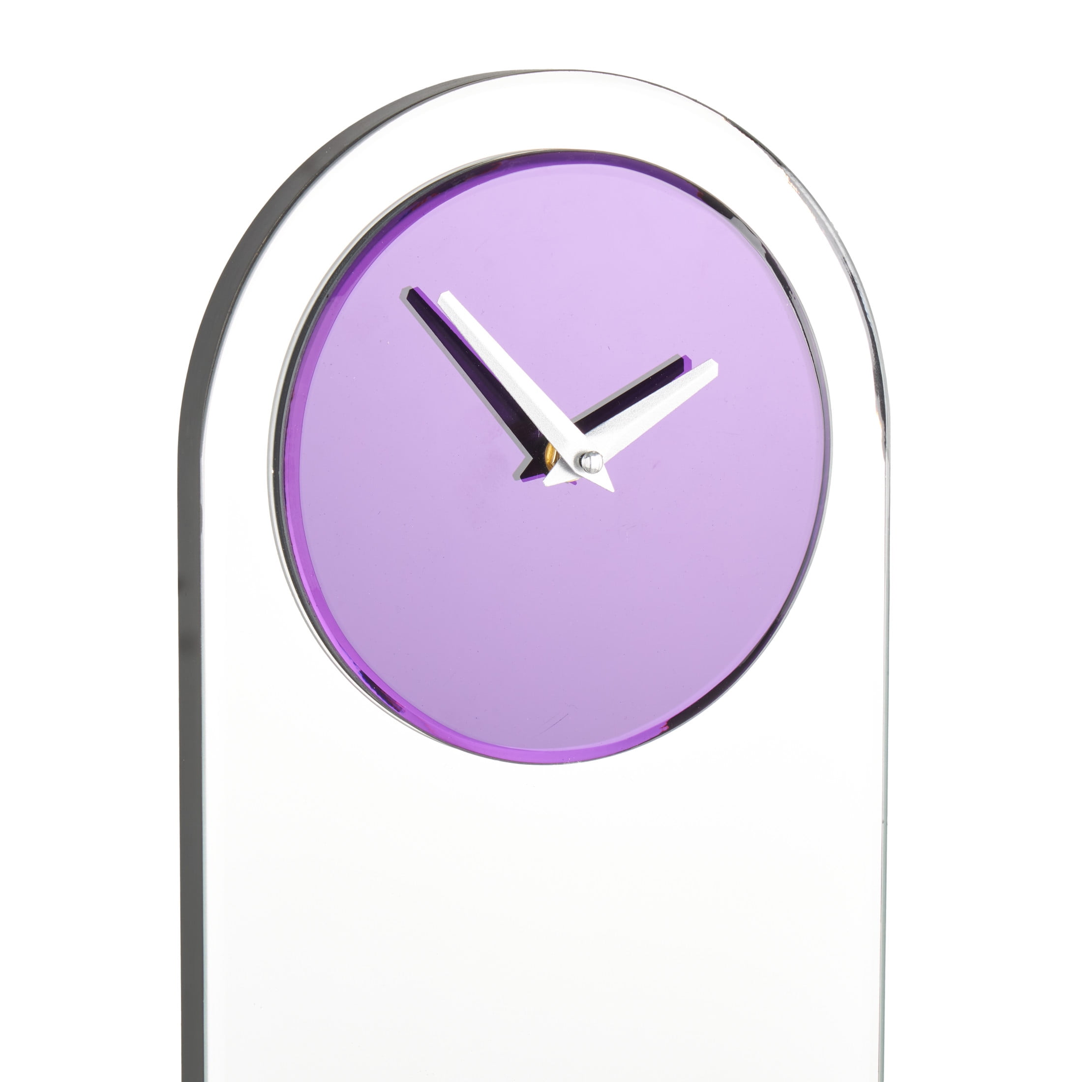 DecMode 8" x 28" Purple Glass Wall Clock with Silver Clock Hands
