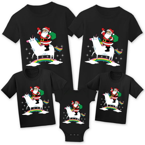 Christmas Shirts for Family - Funny Santa Christmas Tshirt for Matching Women Men Kid Toddler Baby - Santa on Unicorn
