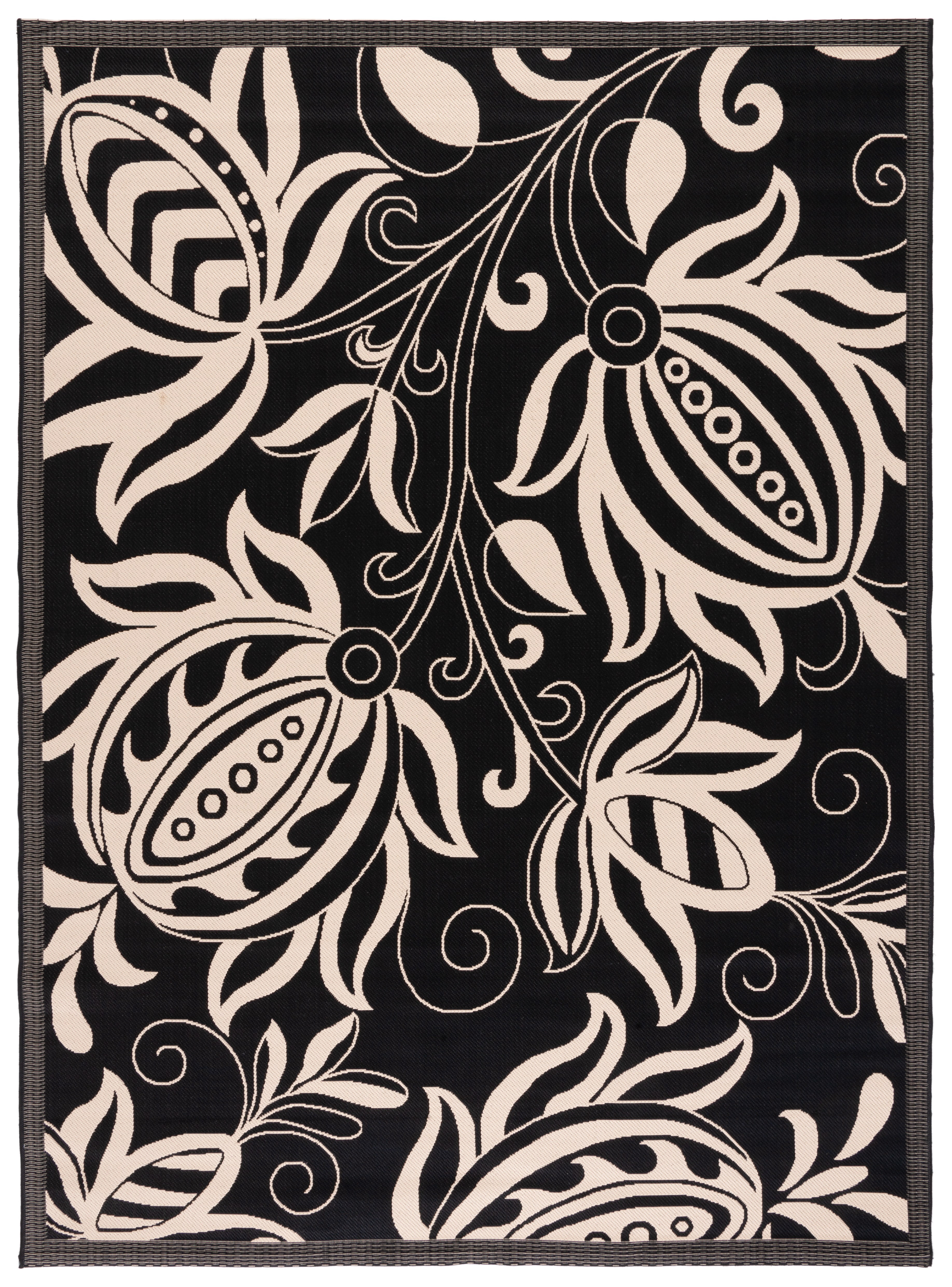 Safavieh Courtyard Crystal Floral Indoor/Outdoor Area Rug, Black/Sand, 9' x 12'