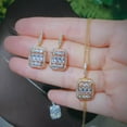 thumbnail image 3 of 18k Yellow Gold Plated CZ Square Dangle Earrings Pendant Necklace Jewelry Set, 3 of 9