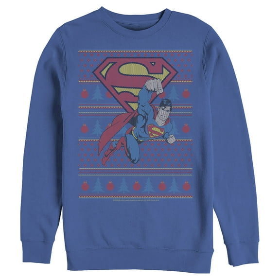 Men's Superman Ugly Christmas Superman Flight Sweatshirt Royal Blue Small