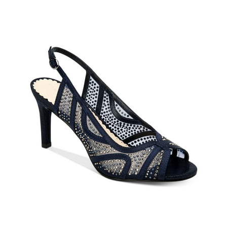 

CHARTER CLUB Womens Navy Mesh Rhinestone Lexiaa Round Toe Stiletto Buckle Dress Slingback 5 M