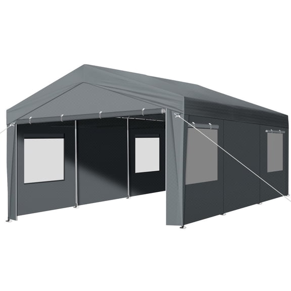 IVV 10x20 FT Carport, Heavy Duty Carport Canopy with Steel Frame & Ventilated Roof Design & Detachable Sidewalls, Ideal for Cars, Outdoor Events, Storage, or as a Temporary Workshop Shelter (Gray)