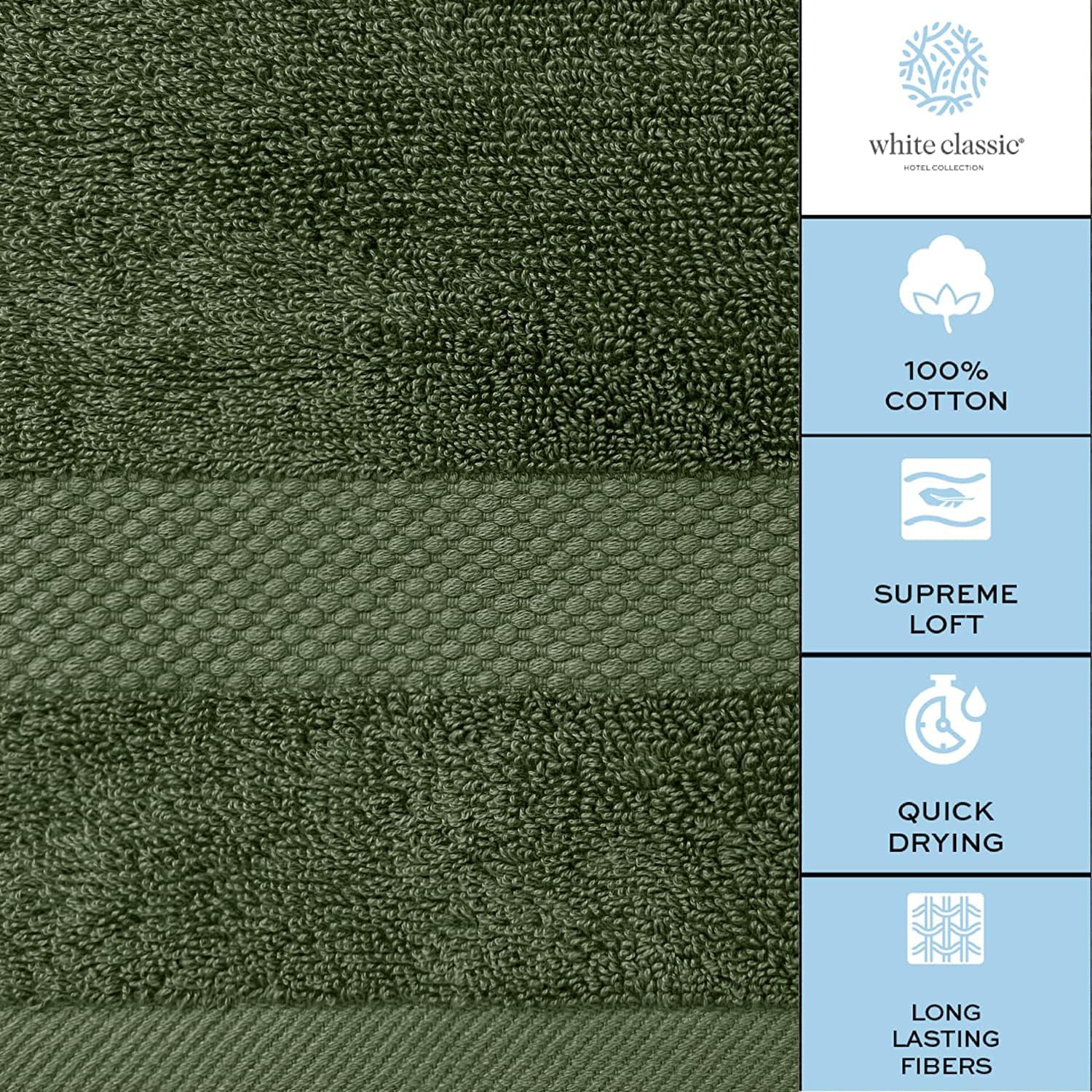 White Classic Hotel Collection Luxury Soft Cotton Hand Towels, Green, 16 x 30, 6 Pack