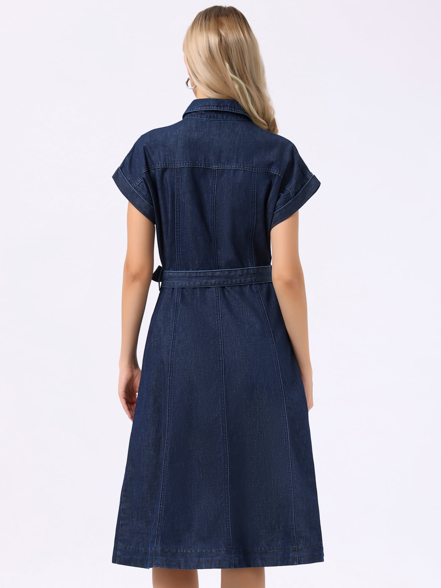 DARING DIVA Denim Shirt Button Down Short Sleeves  Dress Small Black Blue