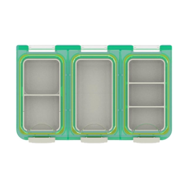 Caja transparente para anzuelos y cebos con divisores desmontables. Caja para señuelos de pesca. Verde