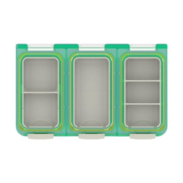 Caja transparente para anzuelos y cebos con divisores desmontables. Caja para señuelos de pesca. Verde