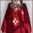 thumbnail image 1 of Suéteres de manga larga con cuello en V para mujer, ropa de punto de estilo Preppy bordado rojo, dulce, Otoño y Navidad, 1 of 4