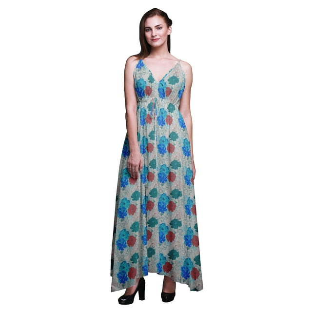 Bimba Robe de Plage Longue Maxi à Bretelles Imprimée Florale pour Femmes Tenue d'Été de Resort - Grande