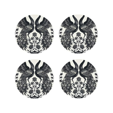 

Tebeau Artistic Black White Peacocks Print Set of 4 Leather Drink Coasters Round Cup Mat Pad for Home and Kitchen Use 4 -Round Shape