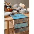 thumbnail image 6 of Blue Brown Table Runner-Cotton Linen- 120 Inch Holiday Dresser Scarves, Shabby Chic Vintage Farmhouse Wood Grain Tablerunner for Kitchen Coffee/Dining Bedroom Living Room Dinner Scarf Décor 13x120, 6 of 9