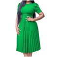 thumbnail image 2 of Summer Dresses for Women 2025 Plus Size Csual Pleated Short Sleeve Crew Neck Short Dress with Zipper Sundresses for Women Beach Fashion, 2 of 6