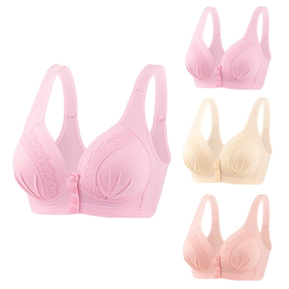 Crunowin Women's Open Front Bra 3 Pack, Adjustable Wireless Sports Breathable Push Up Everyday Underwear Hot Pink XXL 44/100BC